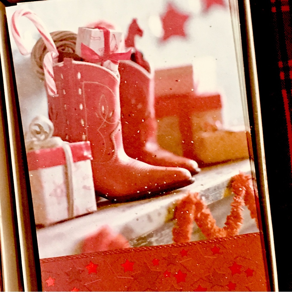 Christmas holidays cards — cowgirl cowboy boots - winter western farmhouse home